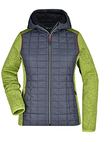 James & Nicholson Damen Strickfleece Hybridjacke - Leicht taillierte Kapuzenjacke im Materialmix | Farbe: kiwi-melange/anthracite-melange | Grösse: L von James & Nicholson