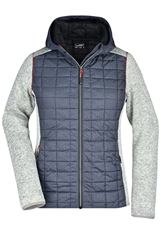 James & Nicholson Damen Strickfleece Hybridjacke - Leicht taillierte Kapuzenjacke im Materialmix | Farbe: light-melange/anthracite-melange | Grösse: M von James & Nicholson