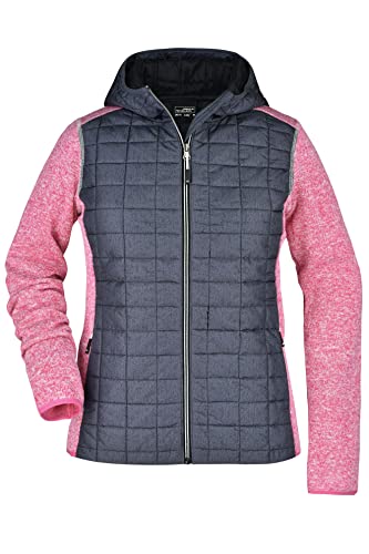 James & Nicholson Damen Strickfleece Hybridjacke - Leicht taillierte Kapuzenjacke im Materialmix | Farbe: pink-melange/anthracite-melange | Grösse: L von James & Nicholson