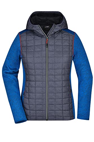 James & Nicholson Damen Strickfleece Hybridjacke - Leicht taillierte Kapuzenjacke im Materialmix | Farbe: royal-melange/anthracite-melange | Grösse: L von James & Nicholson