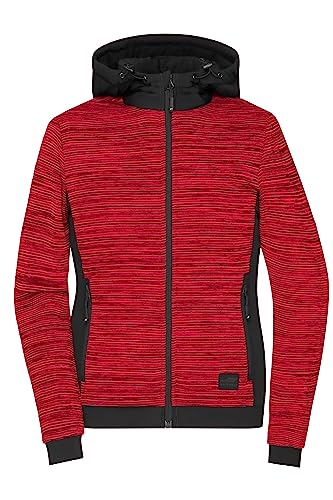 James & Nicholson Damen Strickfleece Jacke - Hybridjacke mit wärmender DuPont™ Sorona® Wattierung | Farbe: red-melange/black | Grösse: S von James & Nicholson