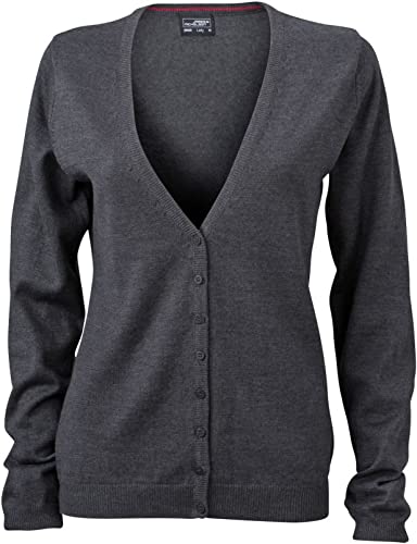 James & Nicholson Damen Strickjacke - Lässige geknöpfte Jacke aus leichtem Baumwollstrick | Farbe: Anthracite-Melange | Grösse: M von James & Nicholson