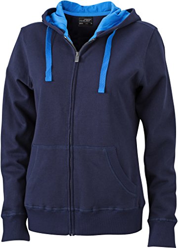 James & Nicholson Damen Sweatshirt Sweatjacke Ladies' Hooded Jacket blau (navy/cobalt) XX-Large von James & Nicholson