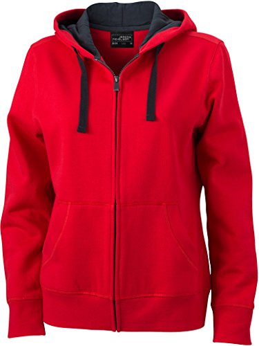 James & Nicholson Damen Sweatshirt Sweatjacke Ladies' Hooded Jacket rot (red/cabon) X-Large von James & Nicholson