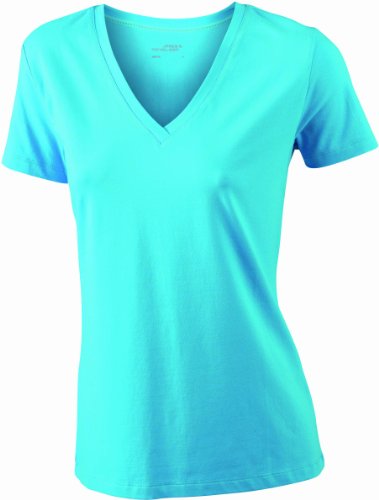 James & Nicholson Damen T-Shirt Stretch Vee Medium turquoise von James & Nicholson