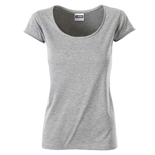 James & Nicholson - Damen T-Shirt mit trendigem Rollsaum (M, Grey-Heather) von James & Nicholson