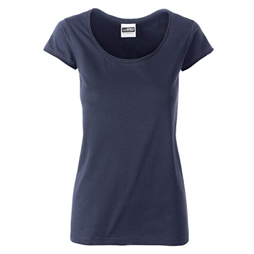 James & Nicholson - Damen T-Shirt mit trendigem Rollsaum (M, Navy) von James & Nicholson