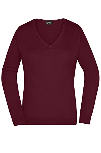 James & Nicholson Damen V-Pullover - Leichter Strickpullover in hochwertiger Ausführung | Farbe: Bordeaux | Grösse: XXL von James & Nicholson