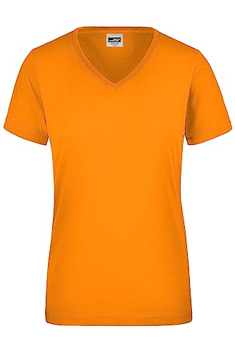 James & Nicholson Damen Workwear T-Shirt Signal - Leicht tailliertes T-Shirt in Neon-Farben mit V-Ausschnitt | Farbe: neon-orange | Grösse: 3XL von James & Nicholson