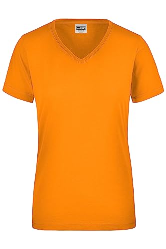 James & Nicholson Damen Workwear T-Shirt Signal - Leicht tailliertes T-Shirt in Neon-Farben mit V-Ausschnitt | Farbe: neon-orange | Grösse: L von James & Nicholson