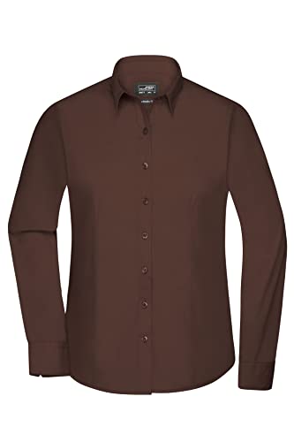 James & Nicholson Damenbluse Poplin Langarm - Taillierte Bluse in pflegeleichtem Materialmix | Farbe: Brown | Grösse: 3XL von James & Nicholson