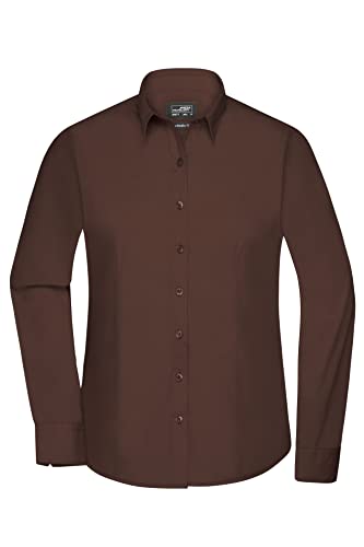 James & Nicholson Damenbluse Poplin Langarm - Taillierte Bluse in pflegeleichtem Materialmix | Farbe: brown | Grösse: M von James & Nicholson