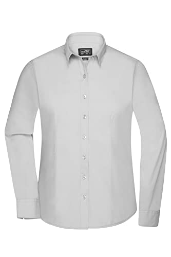James & Nicholson Damenbluse Poplin Langarm - Taillierte Bluse in pflegeleichtem Materialmix | Farbe: light-grey | Grösse: M von James & Nicholson