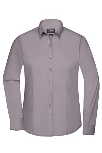 James & Nicholson Damenbluse Poplin Langarm - Taillierte Bluse in pflegeleichtem Materialmix | Farbe: steel | Grösse: 3XL von James & Nicholson