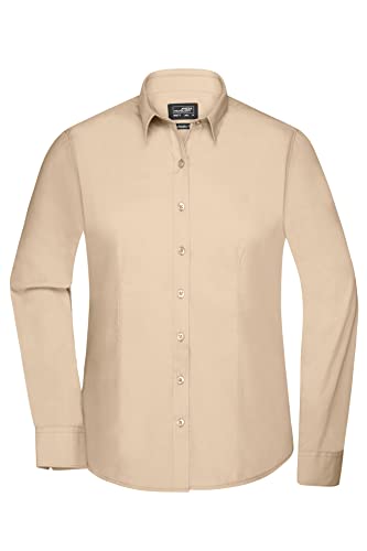 James & Nicholson Damenbluse Poplin Langarm - Taillierte Bluse in pflegeleichtem Materialmix | Farbe: Stone | Grösse: 3XL von James & Nicholson