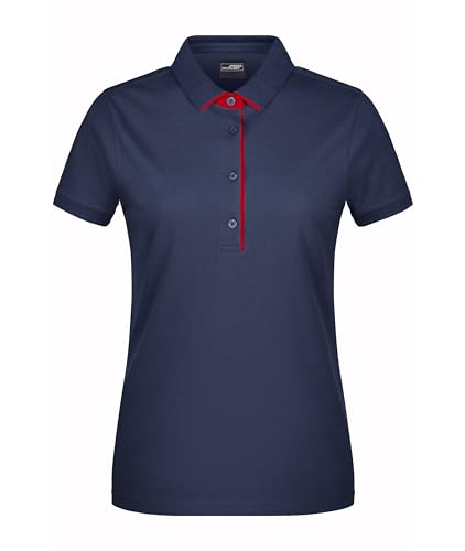 James & Nicholson Damenpolo Single Stripe - Tailliertes Poloshirt mit Kontrastelementen am Kragen | Farbe: Navy/red | Grösse: S von James & Nicholson