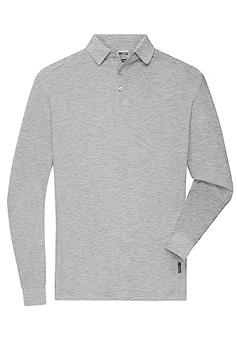 James & Nicholson Herren Bio Workwear Longsleeve Polo - Strapazierfähiges Langarm Poloshirt aus Bio-Baumwolle | Farbe: Grey-Heather | Grösse: 3XL von James & Nicholson