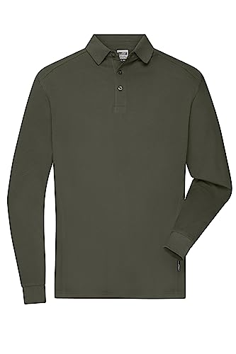 James & Nicholson Herren Bio Workwear Longsleeve Polo - Strapazierfähiges Langarm Poloshirt aus Bio-Baumwolle | Farbe: olive | Grösse: L von James & Nicholson