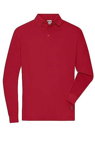 James & Nicholson Herren Bio Workwear Longsleeve Polo - Strapazierfähiges Langarm Poloshirt aus Bio-Baumwolle | Farbe: red | Grösse: M von James & Nicholson