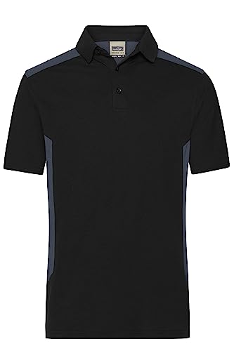 James & Nicholson Herren Bio Workwear Polo Kontrast - Pflegeleichtes Workwear Poloshirt aus Bio-Baumwolle und recyceltem Polyester | Farbe: Black/Carbon | Grösse: S von James & Nicholson