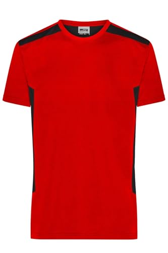 James & Nicholson Herren Bio Workwear T-Shirt Kontrast - Workwear T-Shirt aus Bio-Baumwolle und recyceltem Polyester in Kontrastoptik | Farbe: red/Black | Grösse: 4XL von James & Nicholson