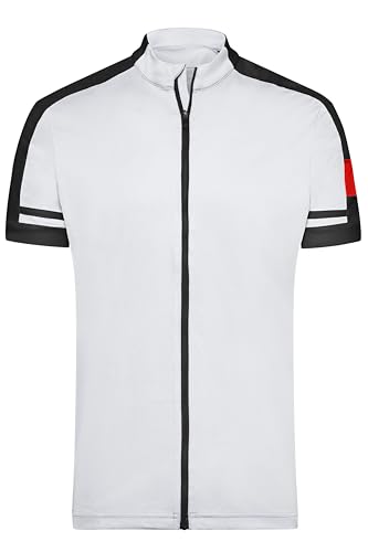 James & Nicholson Herren Cooldry® Rad Shirt Longzip - Kontrastfarbiges Bike Shirt mit langem Reißverschluss | Farbe: White | Grösse: L von James & Nicholson