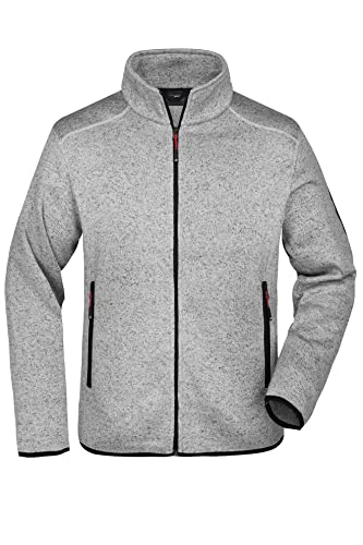 James & Nicholson Herren Fleece Strickjacke - Modische Strickfleecejacke in schmaler Form | Farbe: Light-Grey-Melange/red | Grösse: M von James & Nicholson