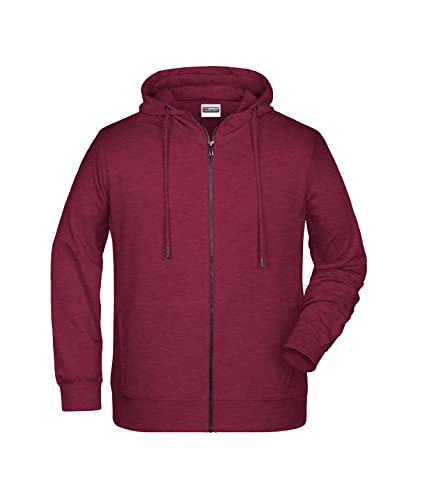 James & Nicholson Herren Hoody Sweatjacke - Sportliche Sweatjacke aus Bio-Baumwolle | Farbe: burgundy-melange | Grösse: L von James & Nicholson