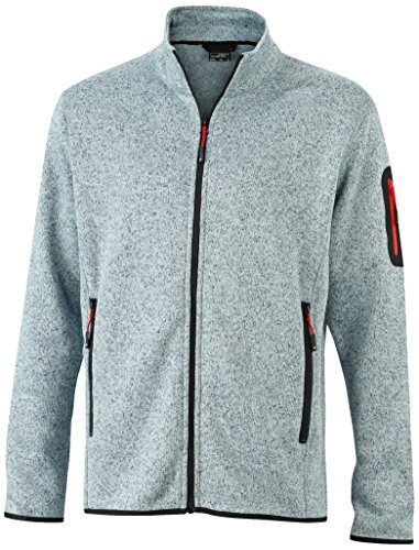 James & Nicholson Herren Jacke Jacke Knitted Fleece Jacket grau (Light-Grey-Melange/Red) Large von James & Nicholson