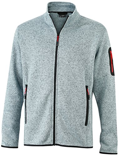 James & Nicholson Herren Jacke Jacke Knitted Fleece Jacket grau (Light-Grey-Melange/Red) Medium von James & Nicholson