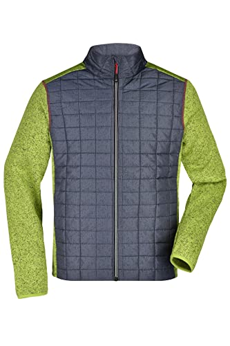 James & Nicholson Herren Melange Strickfleece Hybridjacke - Jacke aus Strickfleece mit Stehkragen in Melange-Optik | Farbe: kiwi-melange/anthracite-melange | Grösse: L von James & Nicholson