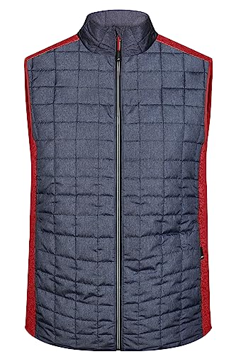 James & Nicholson Herren Melange Strickfleece Hybridweste - Sportive Hybridweste in Melange-Optik | Farbe: red-melange/anthracite-melange | Grösse: 3XL von James & Nicholson