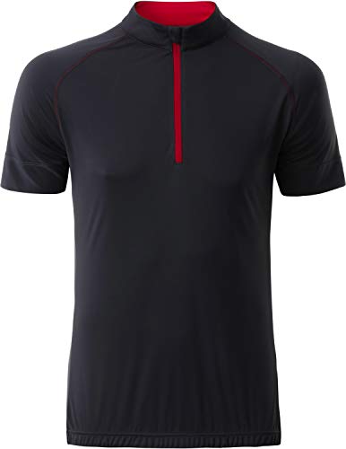 James & Nicholson Herren Men's Bike-T Half Zip T-Shirt, Grau (Titan/Tomato), Large von James & Nicholson