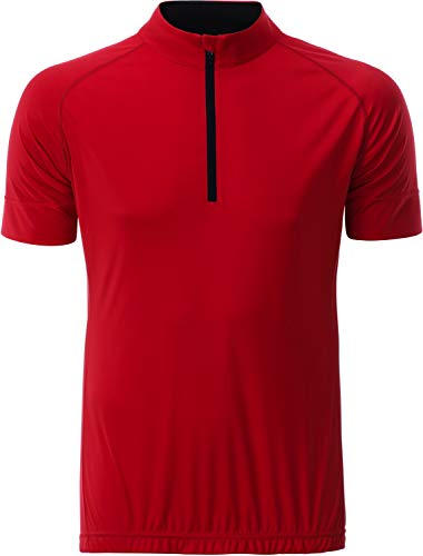 James & Nicholson Herren Men's Bike-T Half Zip T-Shirt, Rot (Tomato/Black), X-Large von James & Nicholson