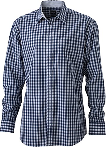 James & Nicholson Herren Men's Checked Shirt Freizeithemd, Blau (Navy/White), X-Large von James & Nicholson