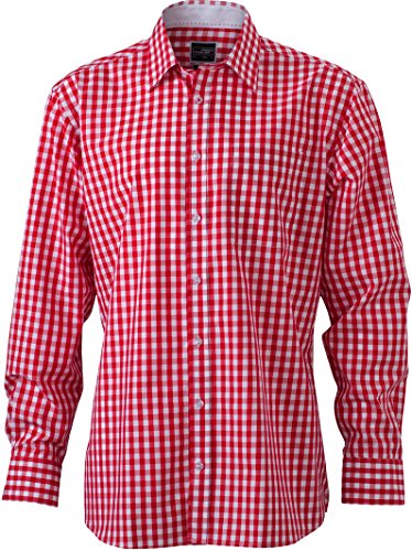 James & Nicholson Herren Men's Checked Shirt Freizeithemd, Rot (Red/White), Large von James & Nicholson