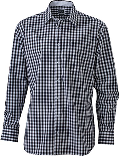 James & Nicholson Herren Men's Checked Shirt Freizeithemd, Schwarz (Black/White), Large von James & Nicholson