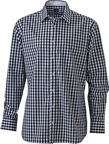 James & Nicholson Herren Men's Checked Shirt Freizeithemd, Schwarz (Black/White), X-Large von James & Nicholson