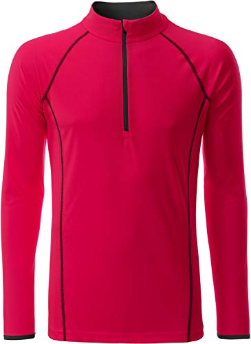 James & Nicholson Herren Men's Sportsshirt Longsleeve T-Shirt, Rosa (Bright-Pink/Titan), X-Large von James & Nicholson