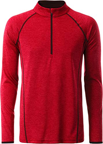 James & Nicholson Herren Men's Sportsshirt Longsleeve T-Shirt, Rot (Red-Melange/Titan), XX-Large von James & Nicholson