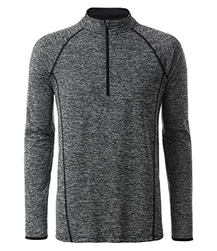 James & Nicholson Herren Men's Sportsshirt Longsleeve T-Shirt, Schwarz (Black-Melange/Black), Large von James & Nicholson