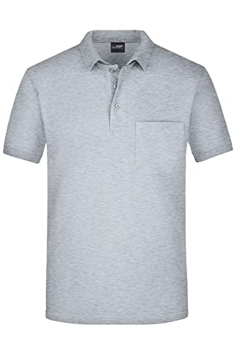 James & Nicholson Herren Piqué Polo mit Brusttasche - Hochwertiges Poloshirt für Beruf & Freizeit | Farbe: Grey-Heather | Grösse: 3XL von James & Nicholson