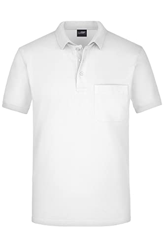 James & Nicholson Herren Piqué Polo mit Brusttasche - Hochwertiges Poloshirt für Beruf & Freizeit | Farbe: white | Grösse: L von James & Nicholson