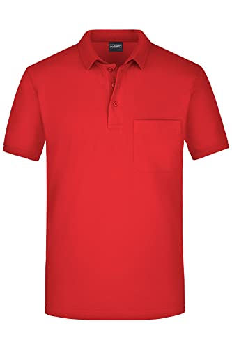 James & Nicholson Herren Piqué Polo mit Brusttasche - Hochwertiges Poloshirt für Beruf & Freizeit | Farbe: red | Grösse: 3XL von James & Nicholson