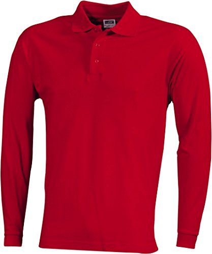 James & Nicholson Herren Polo-Piqué Long-Sleeved Poloshirt, Rot (Red), Medium von James & Nicholson