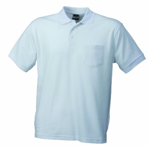 James & Nicholson Herren Polo-Pique-Pocket Poloshirt, Weiß (White), Medium von James & Nicholson