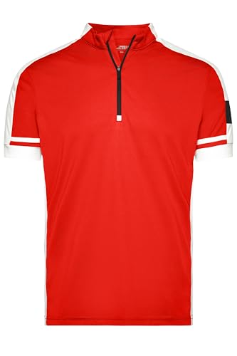 James & Nicholson Herren Rad-Shirt Cooldry® - Sportliches Bike Shirt mit kurzem Reißverschluss | Farbe: red | Grösse: M von James & Nicholson