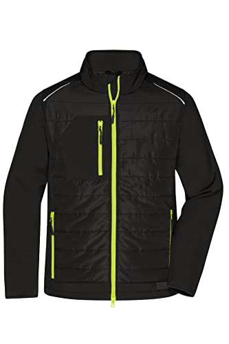 James & Nicholson Herren Softshell Hybridjacke - Softshelljacke im Materialmix mit gesteppten Einsätzen und Stehkragen | Farbe: black/neon-yellow | Grösse: XXL von James & Nicholson