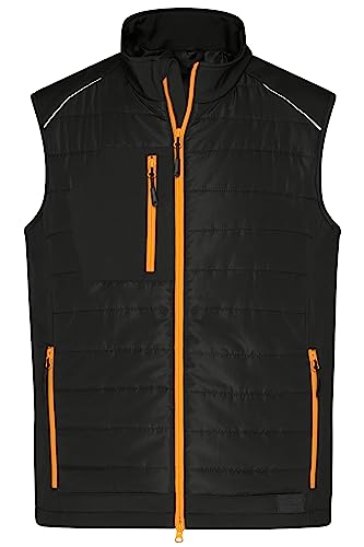 James & Nicholson Herren Softshell Hybridweste - Softshellweste im Materialmix mit Stehkragen und nachhaltiger Wattierung | Farbe: black/neon-orange | Grösse: 6XL von James & Nicholson
