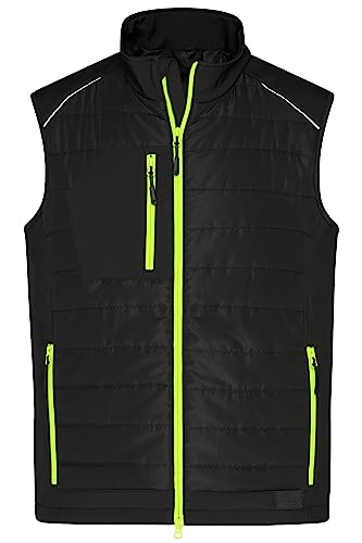 James & Nicholson Herren Softshell Hybridweste - Softshellweste im Materialmix mit Stehkragen und nachhaltiger Wattierung | Farbe: black/neon-yellow | Grösse: 4XL von James & Nicholson